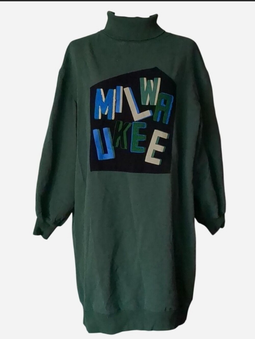 Rare Vintage 90s Milwaukee Bucks Oversized Turtleneck Sweatshirt Dress Size L